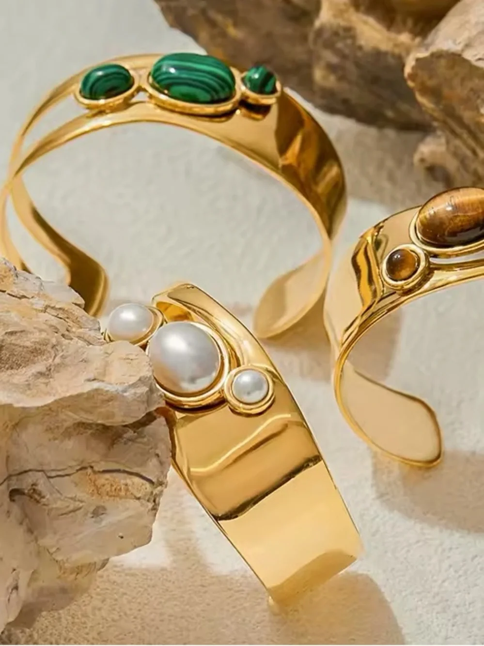 Vintage 18 K Gold plated Cuff Bracelet with Pearl Accents - Picture 6 of 14